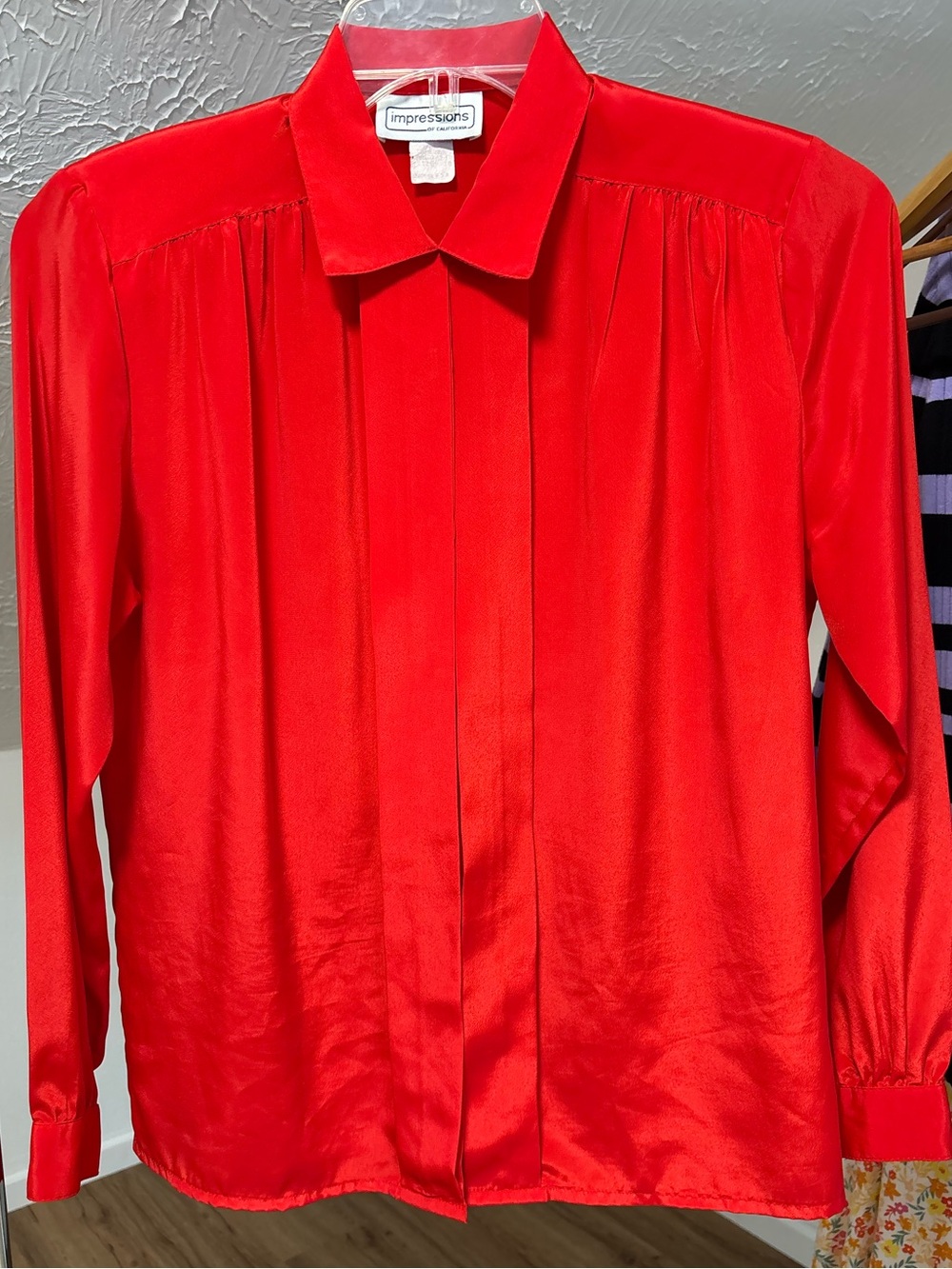 Vintage Impressions of California red button down with shoulder pads, size 10